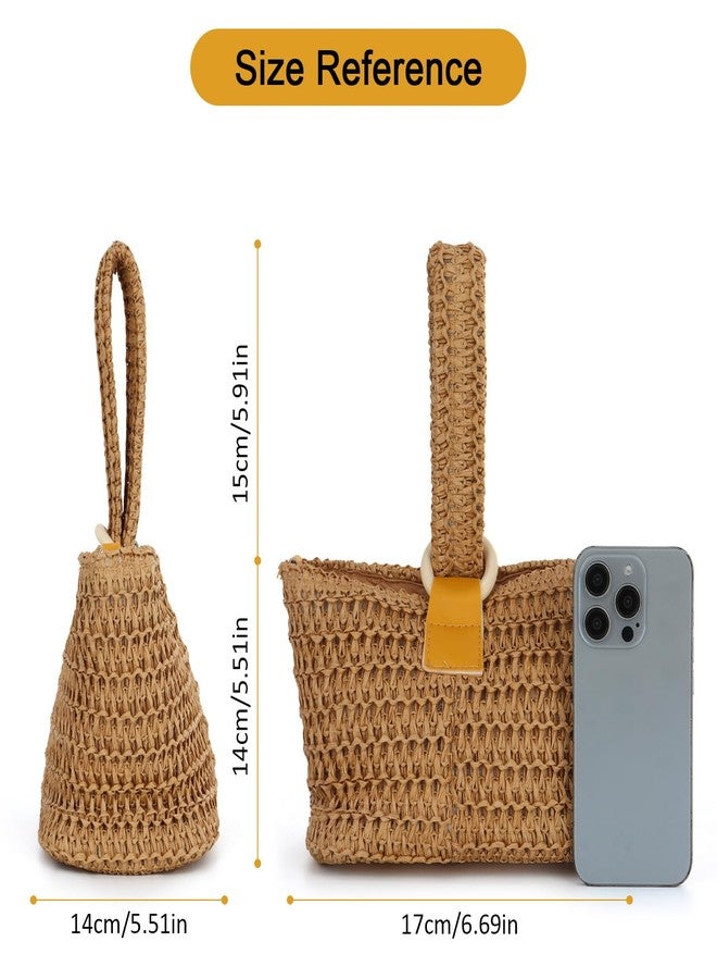 KUANG! Women's Straw Clutch Handbag Loop Knot Purse Bucket Handbag Wristlet Small Tote Chain Bag 2025 Summer Beach Woven Bag - Image 3