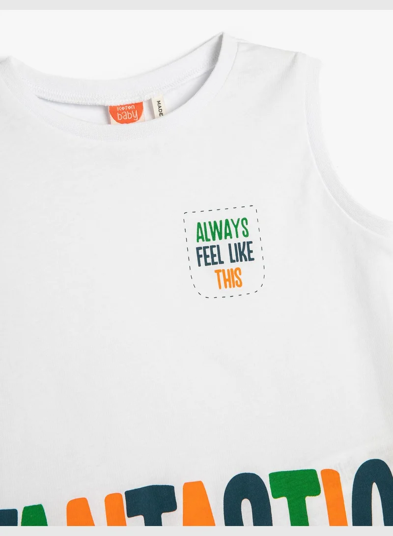 كوتون Tank Top Round Collar Sleeveless Printed Cotton