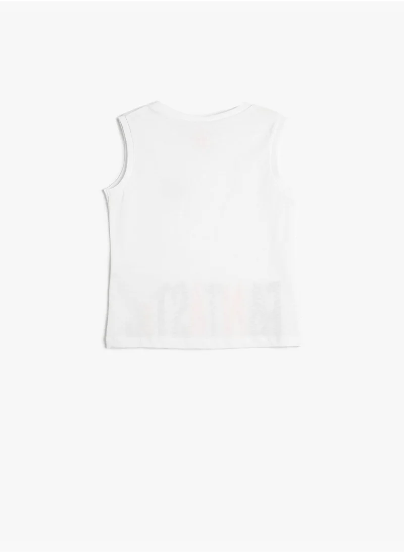 KOTON Tank Top Round Collar Sleeveless Printed Cotton