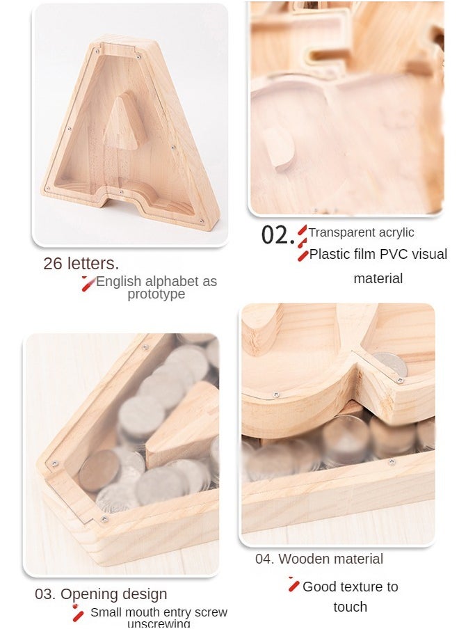 Haidue Wooden Letter A Children's Money Bank Personalized Letter Coin Bank Money Box Money Savings Box The Best Gift For a Child Home Decor Decorations  - Image 4