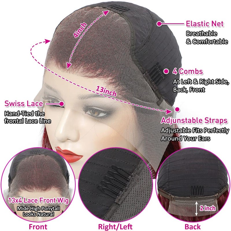 Pizazz 99J HD Lace Front Wigs Human Hair Pre Plucked 180 Density Burgundy Deep Wave Frontal Wigs 13x4 Natural Hairline Human Hair Wigs for Black Women(24 Inch) - Image 5
