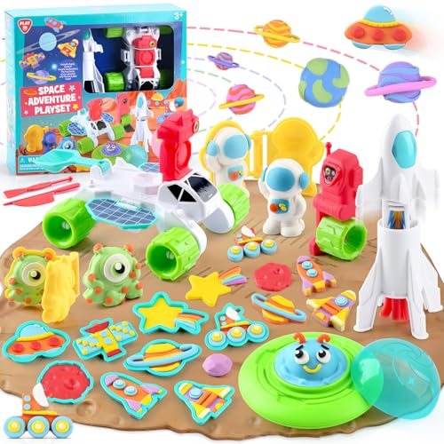 PLAY Color Dough Sets for Kids Space Planets Theme Sensory Dough Tool Set for Kids Ages 48 with 20 Pcs Accessories Astronaut Robot and Alien Space Sensory Kit Gift Toys for Boys Girls - Image 1