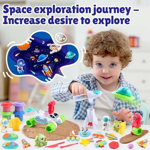 PLAY Color Dough Sets for Kids Space Planets Theme Sensory Dough Tool Set for Kids Ages 48 with 20 Pcs Accessories Astronaut Robot and Alien Space Sensory Kit Gift Toys for Boys Girls - Image 5