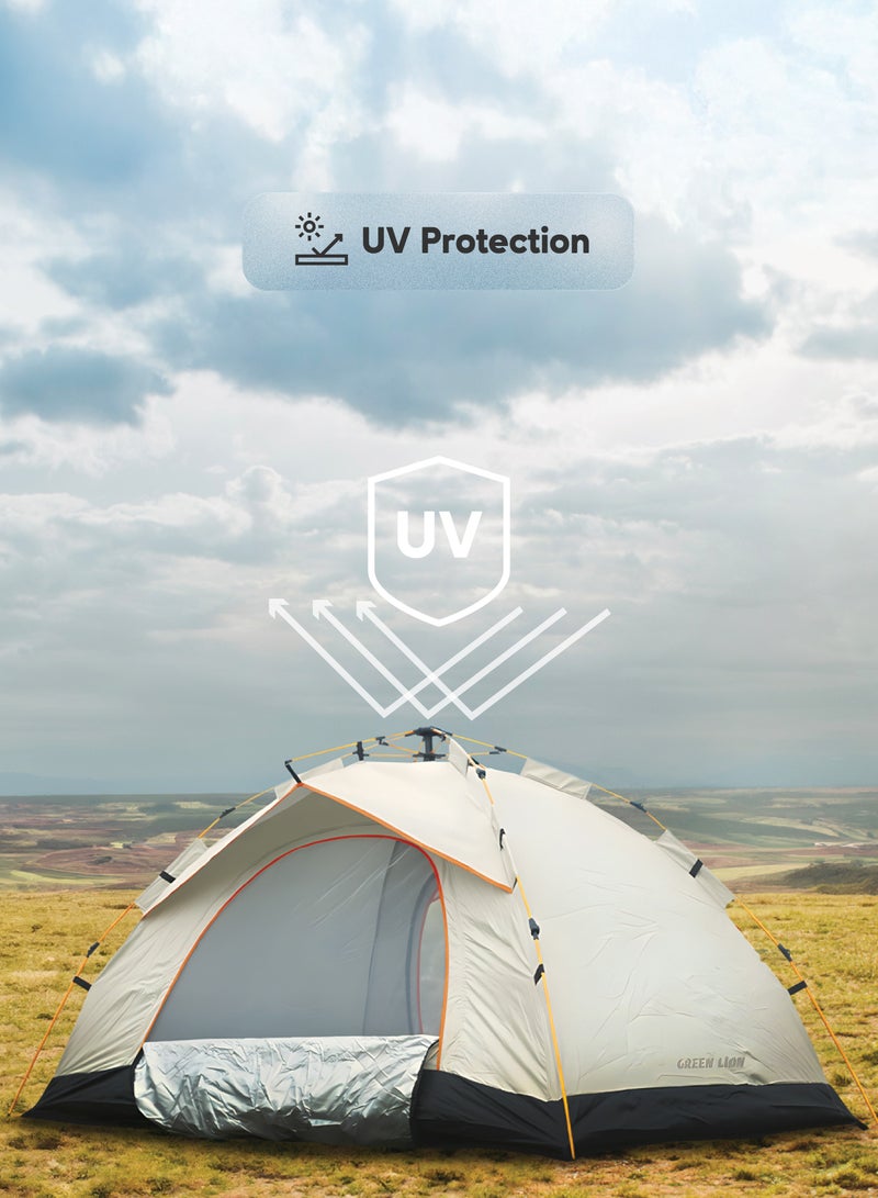 GREEN LION GT-3 Camping Tent / 3-4 People Capacity / 210D Oxford Floor / Polyester Silver Coating Fly / UV Protection / Lightweight / Waterproof / Ventilated Mesh / Windproof Rope - Beige - Image 5