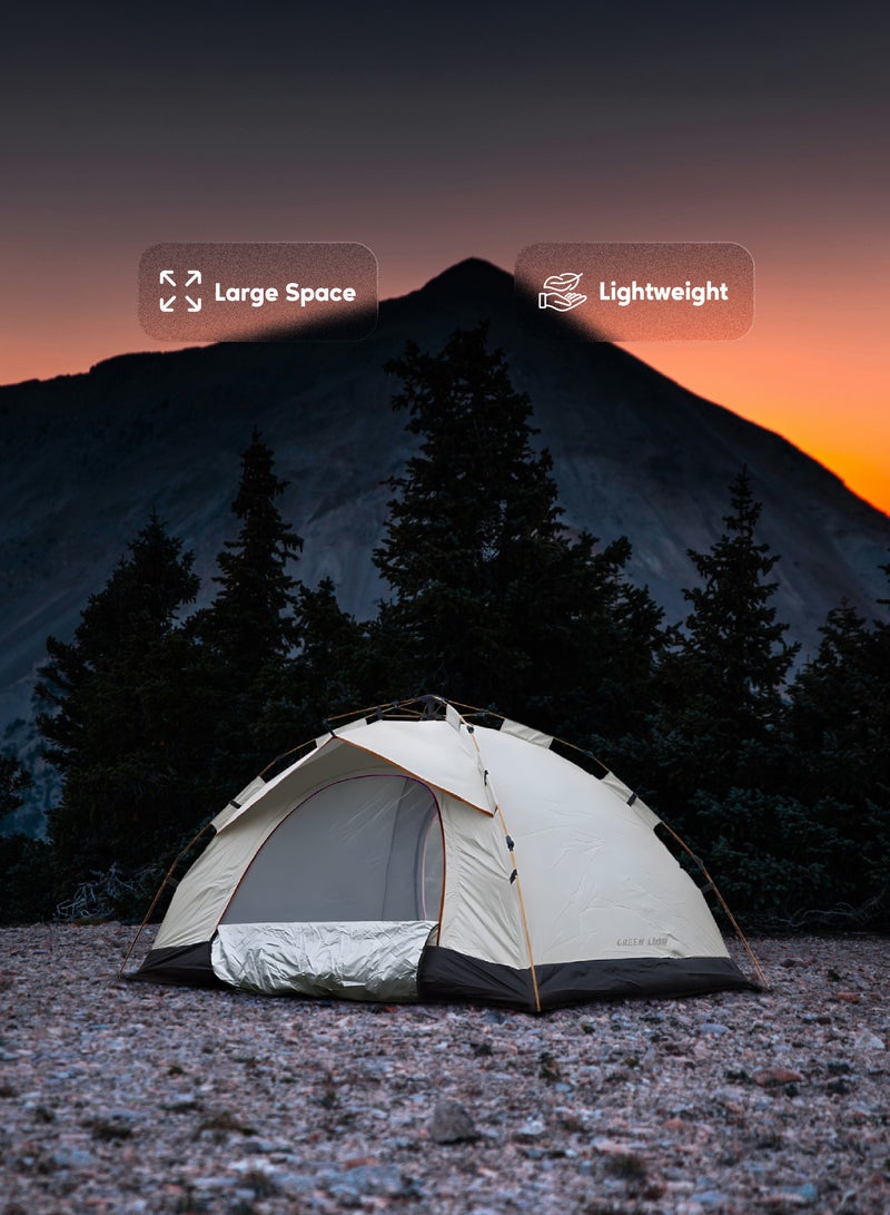 GREEN LION GT-3 Camping Tent / 3-4 People Capacity / 210D Oxford Floor / Polyester Silver Coating Fly / UV Protection / Lightweight / Waterproof / Ventilated Mesh / Windproof Rope - Beige - Image 2