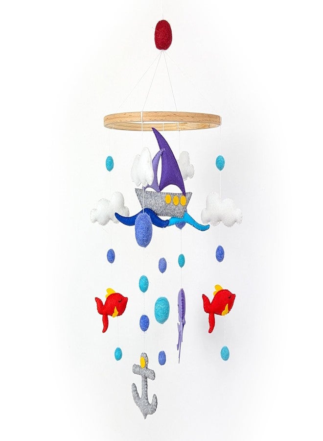 AGD Handmade Ocean Boat Cot Mobile for Babies, Nautical Beach Themed Nursery Decor, Baby Mobile Hanging from Crib, Kids Bedroom Decoration Item, Sailboat Fish Octopus Anchor - Image 2