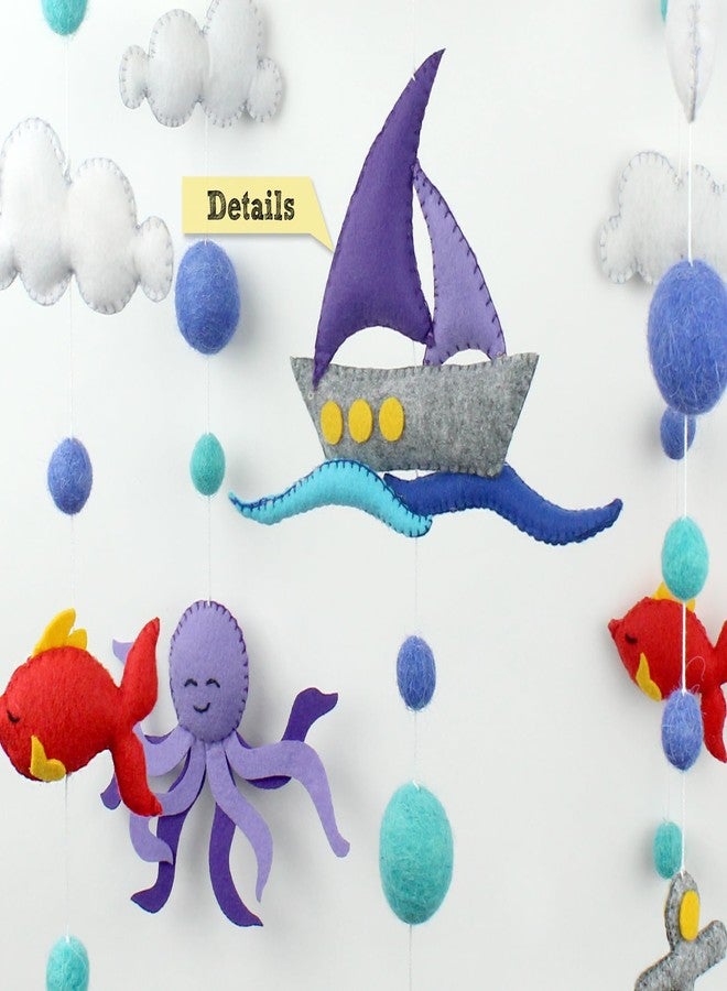 AGD Handmade Ocean Boat Cot Mobile for Babies, Nautical Beach Themed Nursery Decor, Baby Mobile Hanging from Crib, Kids Bedroom Decoration Item, Sailboat Fish Octopus Anchor - Image 3