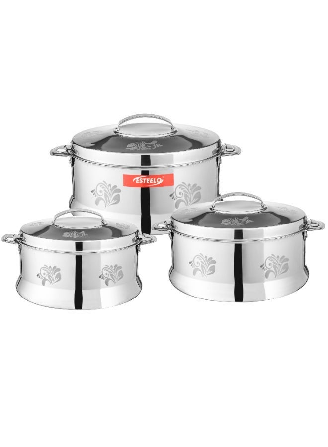 Esteelo Luxury Stainless Steel Food Container Set ✨ 3 Pieces (3L – 4L – 6L) | Elegant Laser Engraving 🥘 - Image 1