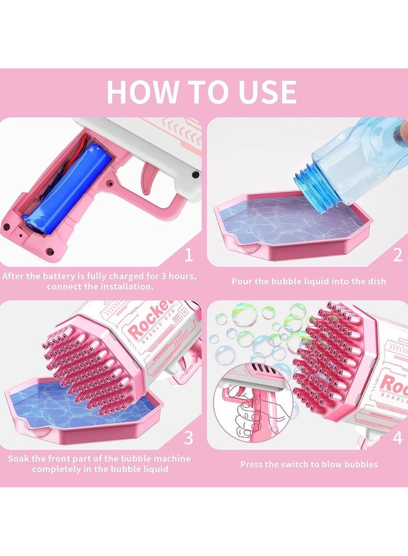 TIGER Rocket Bubble Gun Bubble Machine - Lights, Bubble Solution Included - Perfect for Kids Adults Birthday Wedding Party - Pink Bubble Blower Creates Endless Bubbles for Outdoor Fun! - Image 3