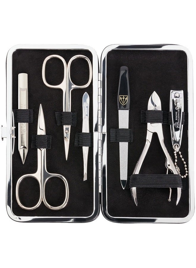 3 Swords Germany brand quality 7 piece manicure pedicure grooming kit set for professional finger & toe nail care scissors clipper fashion leather case in gift box, Made by 3 Swords Germany (6301) - Image 1