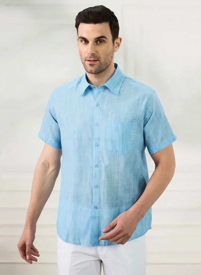 Take Two Men Blue Short Sleeve Shirt with Pocket