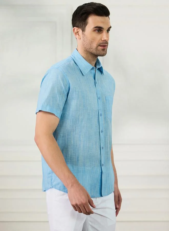 Take Two Men Blue Short Sleeve Shirt with Pocket