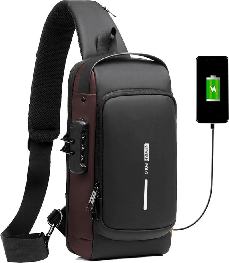 Newish Polo Newishpolo Black - Brown Unisex Vegan Leather Adjustable Crossbody Chest Shoulder and Waist Mini Backpack newpolo222  - Image 1