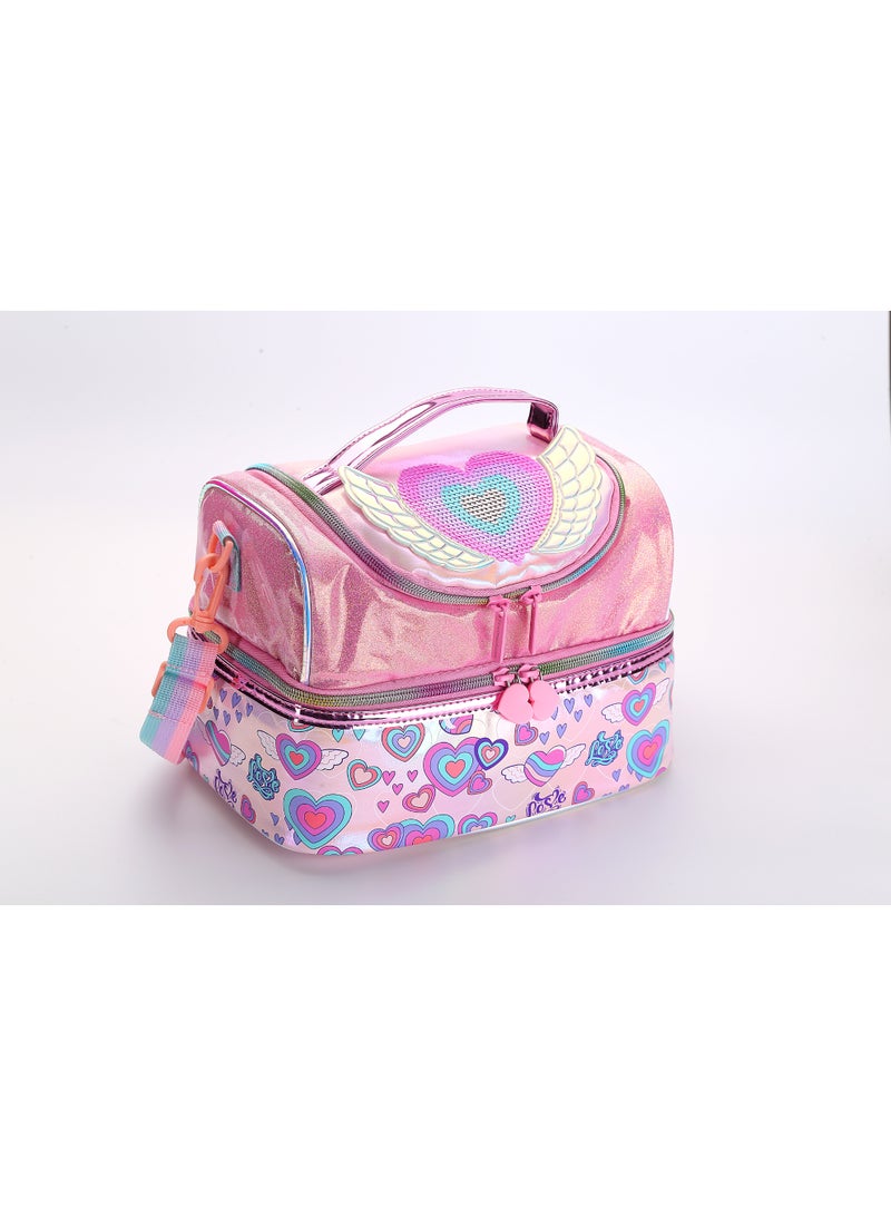 VEST Kids Lunch Bag, Heart Angel Wings Glitter Insulated Lunch Bag, Portable Double Layer Thermal Lunch Box Bag for Girls 25.5×16.5×17cm - Image 1