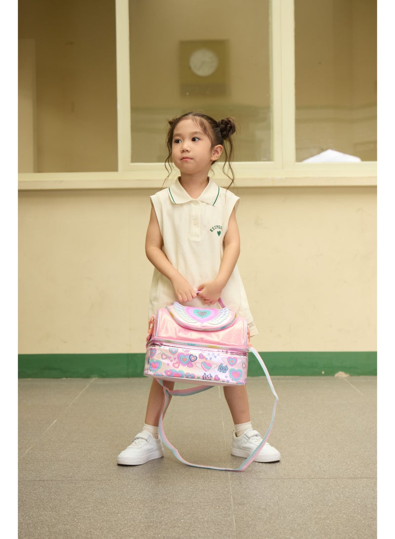 VEST Kids Lunch Bag, Heart Angel Wings Glitter Insulated Lunch Bag, Portable Double Layer Thermal Lunch Box Bag for Girls 25.5×16.5×17cm - Image 4