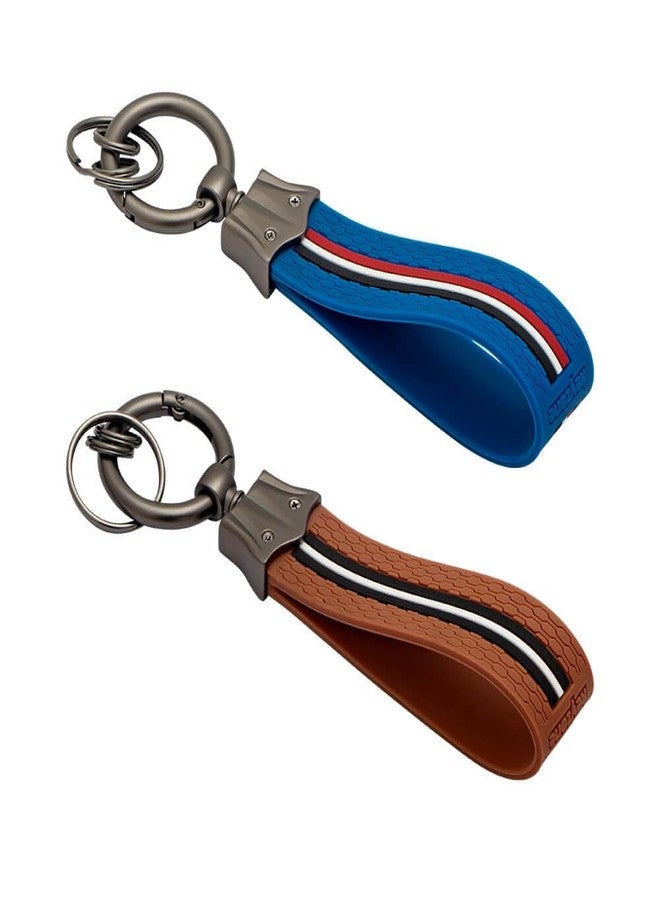 keyzone Striped Silicone Keychain, Pack of 2 (Blue-Brown) - Image 2