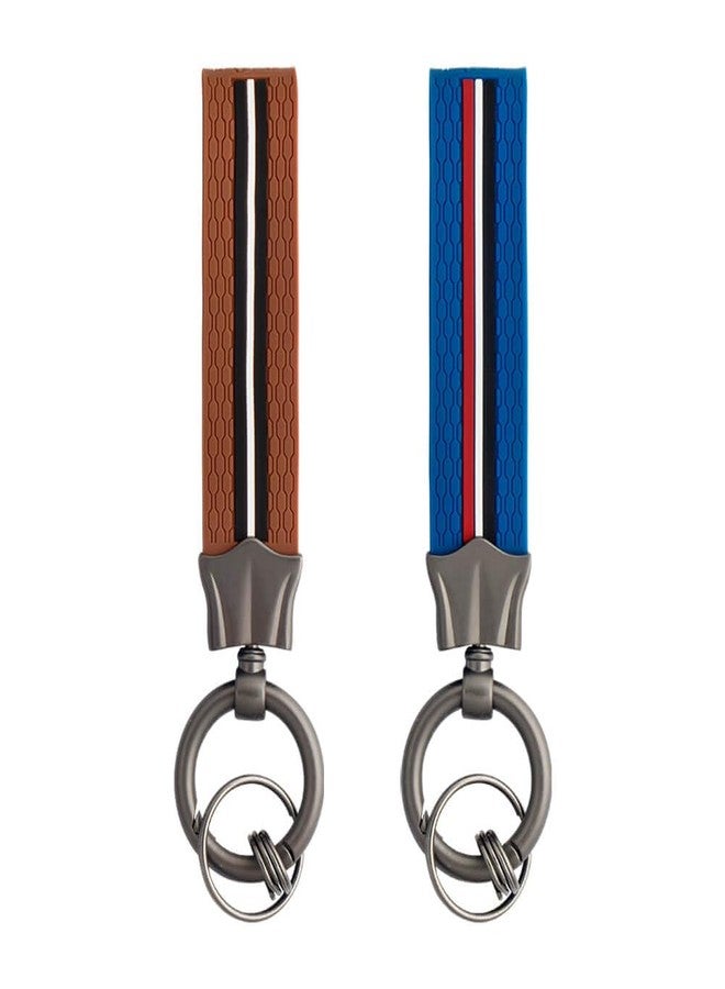 keyzone Striped Silicone Keychain, Pack of 2 (Blue-Brown) - Image 1