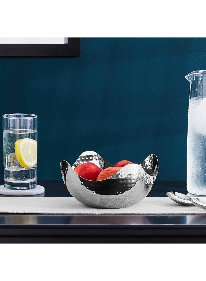 Elegance Hammered 8-Inch Stainless Steel Wave Serving Bowl, Silver, 8" x 8" x 4" - Image 3