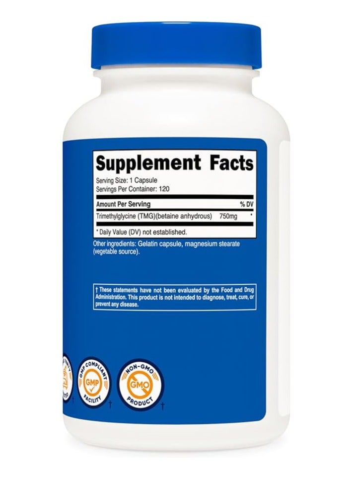 Nutricost TMG Trimethylglycine, Supports Cardiovascular Health And Liver Function, 750mg, 120 Capsules - Image 4