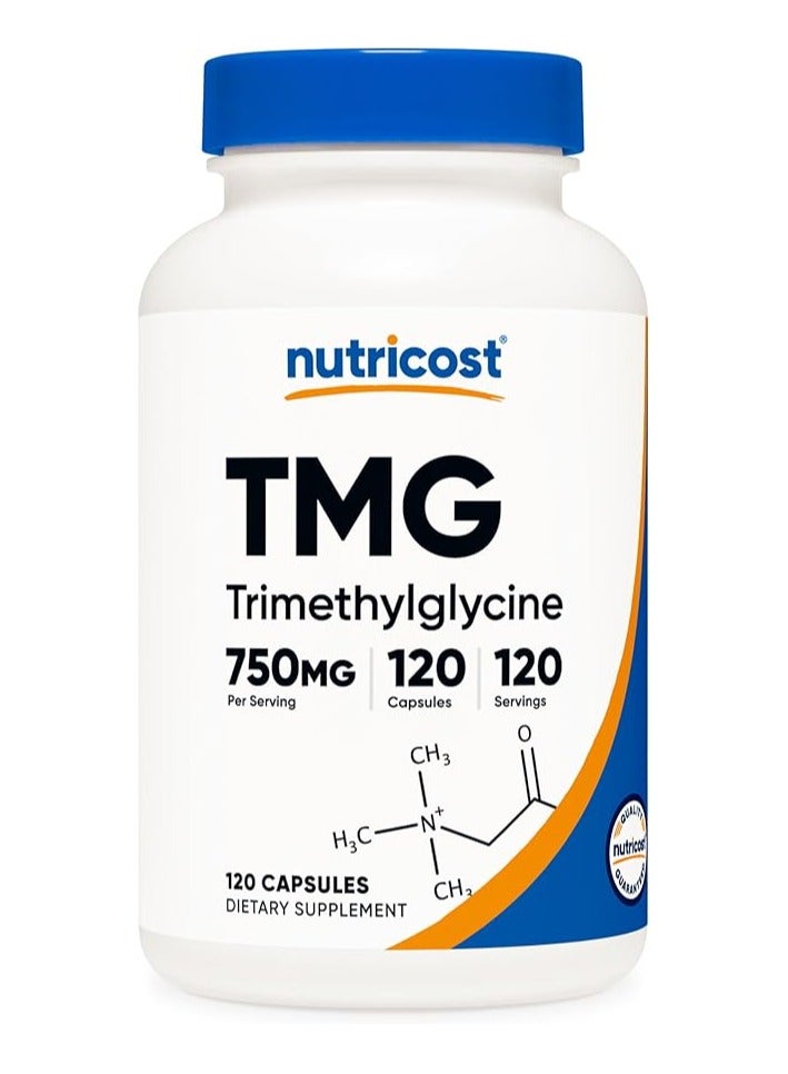 Nutricost TMG Trimethylglycine, Supports Cardiovascular Health And Liver Function, 750mg, 120 Capsules - Image 1