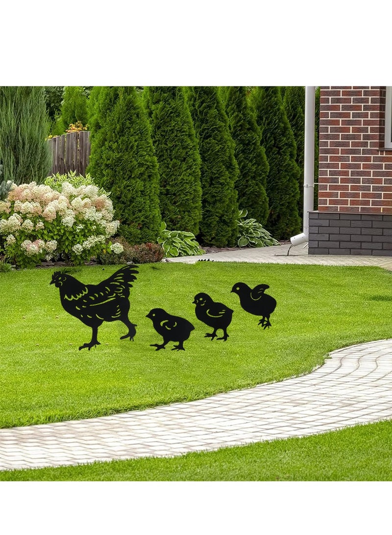 KASTWAVE Chicken Yard Art Metal Stakes, 4Pcs Metal Chicken Garden Stakes, Garden Insert Hen Sculpture Ornament, Metal Chicken Shape Statue, Chicken Art Silhouette Statue for Garden Decor Patio Outdoor - Image 3