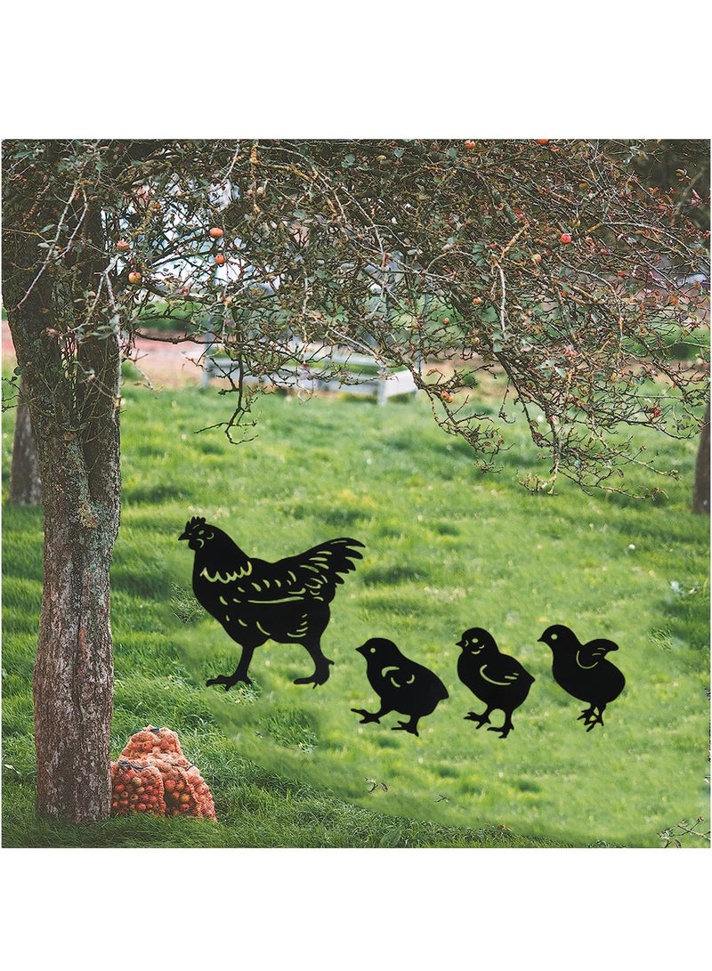 KASTWAVE Chicken Yard Art Metal Stakes, 4Pcs Metal Chicken Garden Stakes, Garden Insert Hen Sculpture Ornament, Metal Chicken Shape Statue, Chicken Art Silhouette Statue for Garden Decor Patio Outdoor - Image 2