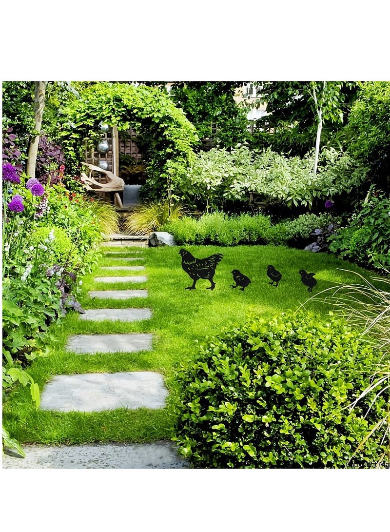 KASTWAVE Chicken Yard Art Metal Stakes, 4Pcs Metal Chicken Garden Stakes, Garden Insert Hen Sculpture Ornament, Metal Chicken Shape Statue, Chicken Art Silhouette Statue for Garden Decor Patio Outdoor - Image 5