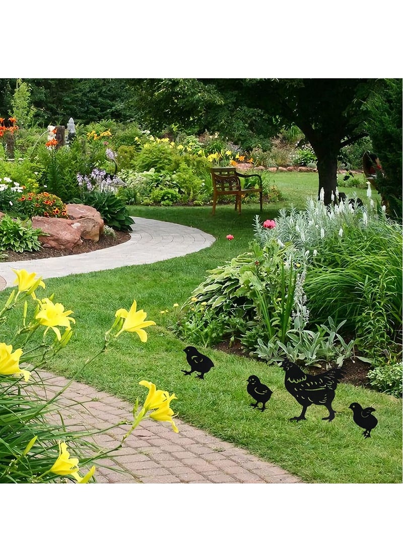 KASTWAVE Chicken Yard Art Metal Stakes, 4Pcs Metal Chicken Garden Stakes, Garden Insert Hen Sculpture Ornament, Metal Chicken Shape Statue, Chicken Art Silhouette Statue for Garden Decor Patio Outdoor - Image 4