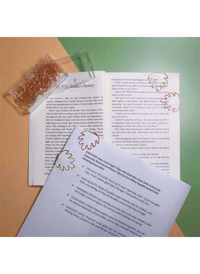 OWLFAVO - Monstera Shape 20Pcs Paper Clips With Clear Box Rose Gold And Yellow Gold Funny Cute Paperclips Bookmarks Planner Clips For Fun Office Supplies School Gifts Wedding Decoration - Image 1