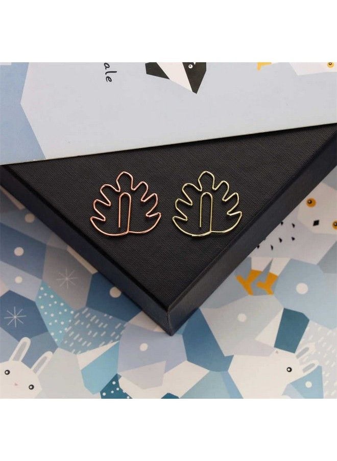 OWLFAVO - Monstera Shape 20Pcs Paper Clips With Clear Box Rose Gold And Yellow Gold Funny Cute Paperclips Bookmarks Planner Clips For Fun Office Supplies School Gifts Wedding Decoration - Image 1