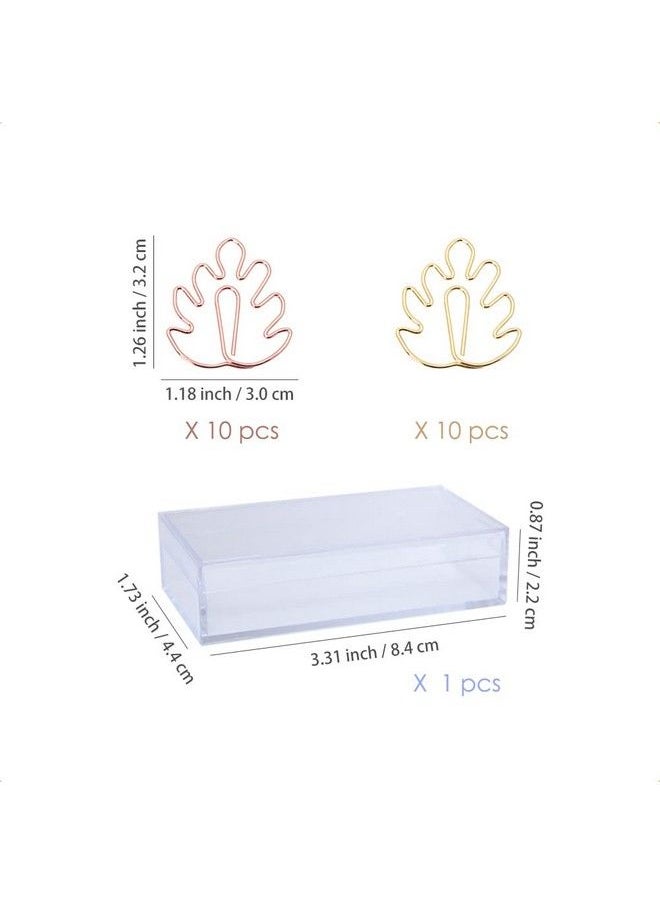 OWLFAVO - Monstera Shape 20Pcs Paper Clips With Clear Box Rose Gold And Yellow Gold Funny Cute Paperclips Bookmarks Planner Clips For Fun Office Supplies School Gifts Wedding Decoration - Image 1