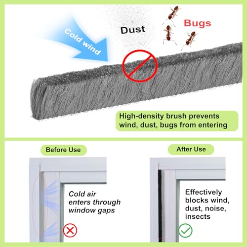 ZOMPAGO Strong Adhesive Brush Weather Stripping,0.2inx0.4inx33FT,Grey for Sliding Windows and Door Frames -Seal Strip for Soundproofing,Dustproof, Waterproof, Windproof - Durable and Wear Resistant - Image 4