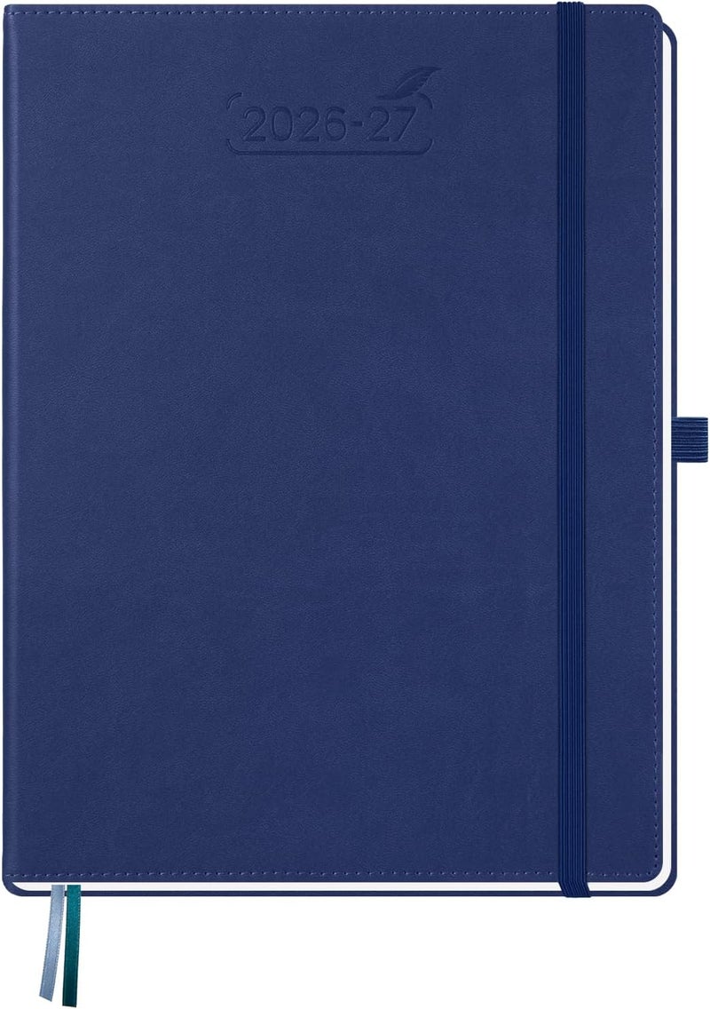 BEZEND Planner 2026-2027 Weekly and Monthly (8.5" x 11") Academic Year Calendar with Tabs (Jul 26-Dec 27) Daily Column & Hourly Timeslots, Thick Paper, Storage Pocket, Leather Hardcover - Blueberry - Image 1