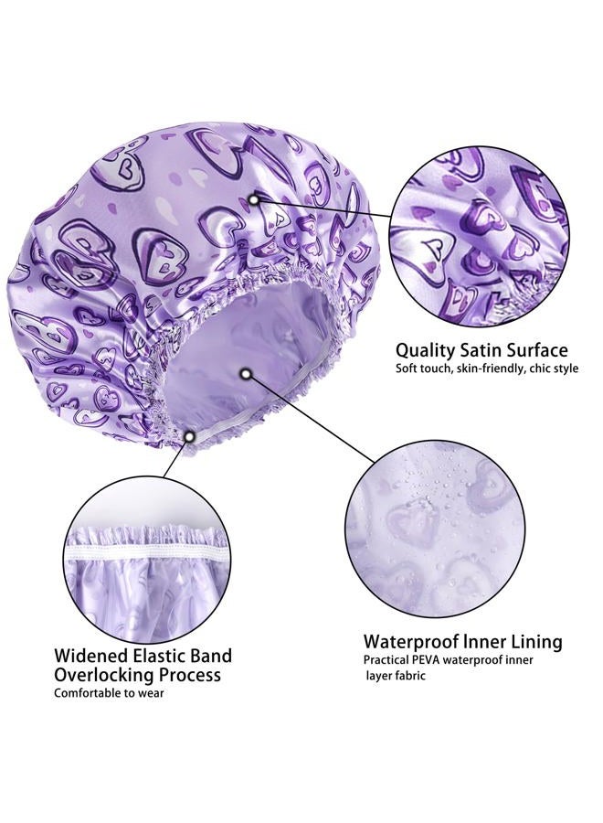 CHFONG 4 PCS Shower Cap for Women, Elastic and Reusable Bath Caps, Double Layers Shower Caps Reusable Waterproof, Bathing Shower Caps, Environmental Bath Hair Protection Cap - Heart - Image 5