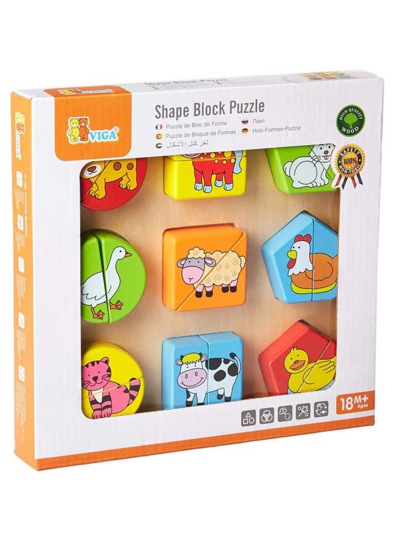 Viga Wooden Shape Block Puzzle – Colorful Animal Matching Game for Toddlers - Image 1