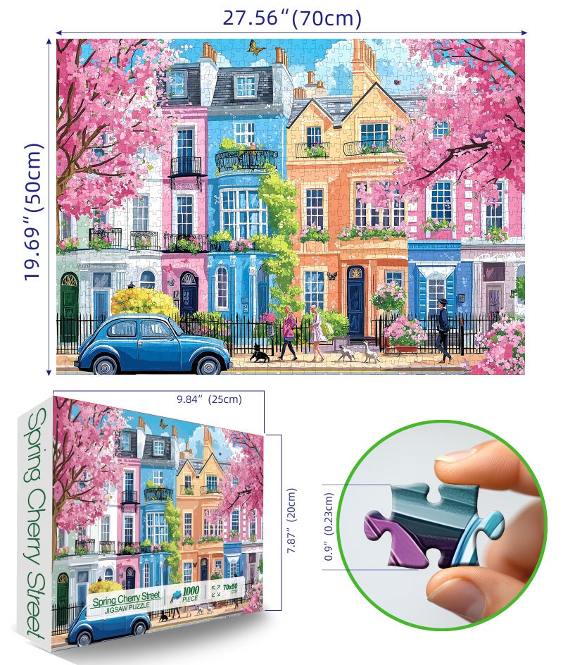 Blueforest Spring Sakura Blossom Street 1000 Piece Puzzles for Adults, Clearance Impossible Challenge Art Jigsaw Puzzles, for Gift Birthday Party Games Family, 27.5X19.7 Inch Dust Free Puzzle - Image 2