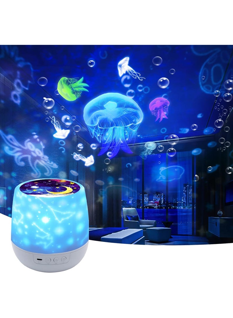 ارواق جهاز عرض ضوئي ليلي على شكل نجمة المحيط للأطفال، جهاز عرض قنديل البحر جالاكسي للأطفال، نيبولا ستار للأولاد والبنات، ضوء ليلي USB 360 درجة، مصباح إسقاط دوار - Image 1