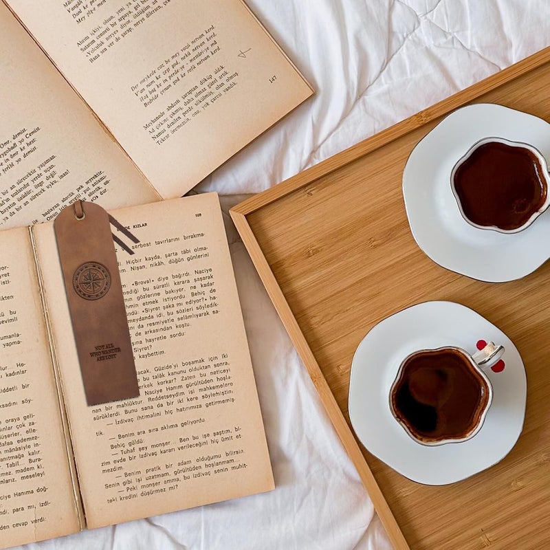 MAYJOYDIY 4pcs Compass Leather Bookmarks 2×7inch Classic Nautical Compass Handmade Genuine Leather Book Markers for Writers Book Lovers and Bookworms - Image 5