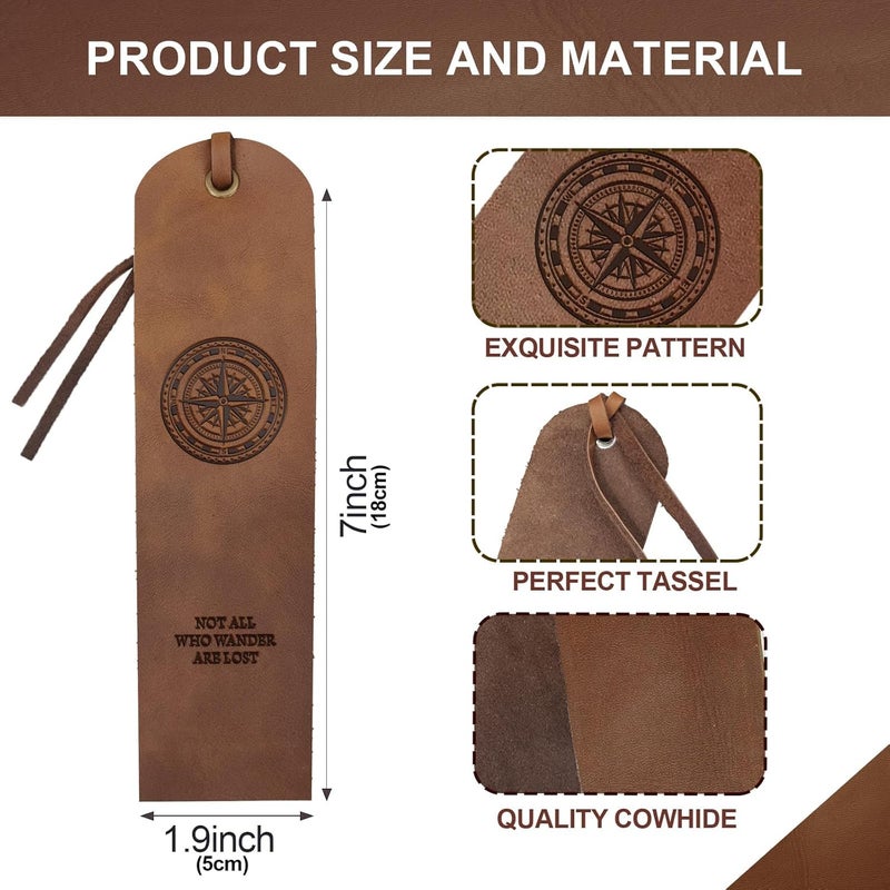 MAYJOYDIY 4pcs Compass Leather Bookmarks 2×7inch Classic Nautical Compass Handmade Genuine Leather Book Markers for Writers Book Lovers and Bookworms - Image 2