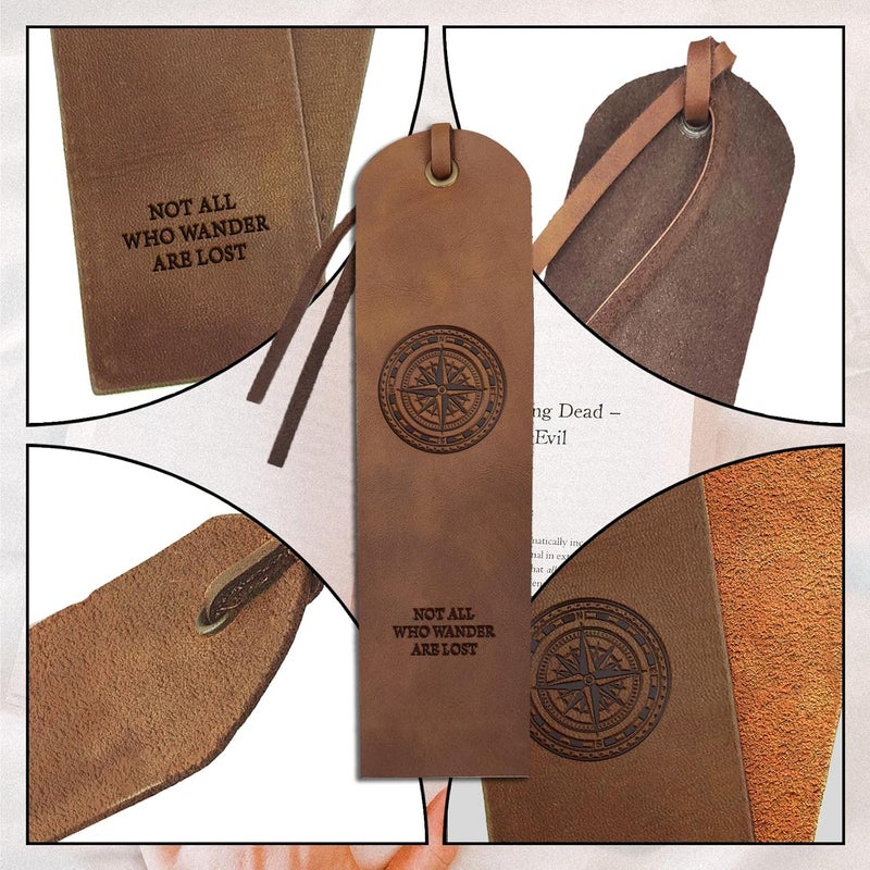 MAYJOYDIY 4pcs Compass Leather Bookmarks 2×7inch Classic Nautical Compass Handmade Genuine Leather Book Markers for Writers Book Lovers and Bookworms - Image 4