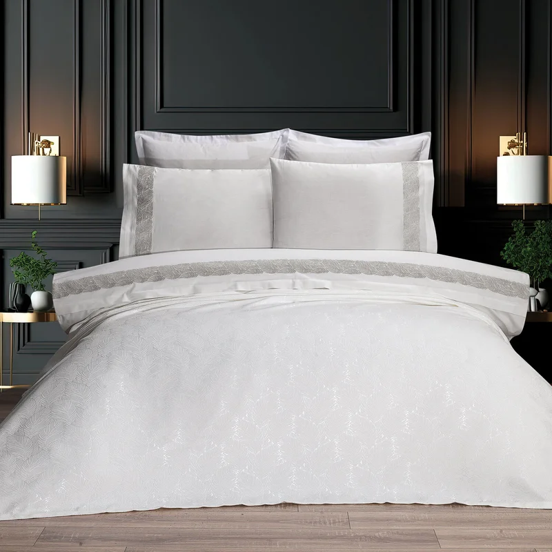Schafer Leaves Chenille Double Bedspread Set 7 Pieces - Cream