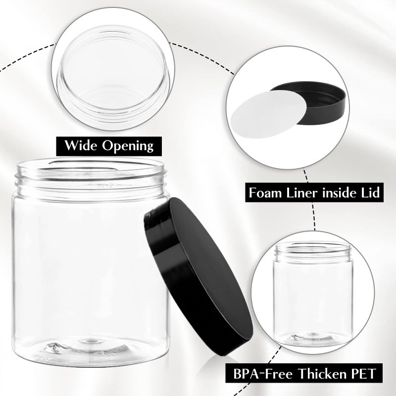 TUZAZO 8 Oz Plastic Container Jars with Lids and Labels BPA Free, Empty Round Clear Cosmetic Containers Plastic Slime Jars for Lotion, Cream, Ointments, Body Butter, Makeup, Travel Storage (12 Pack) - Image 3
