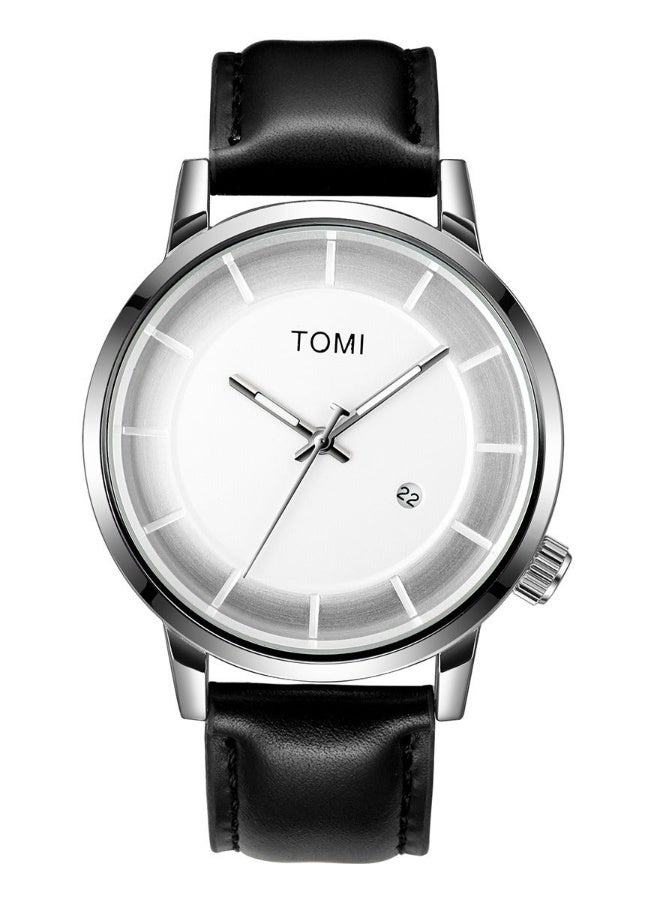 TOMI Watch With a Black Leather Strap With Analog Dials For Both Men And Women, In Addition To Displaying The Date On a Daily Basis - Image 2