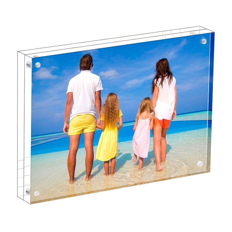 Meetu Acrylic Picture Frame 4x6 Clear Freestanding Double Sided 20mm Thickness Frameless Magnetic Photo Frames Desktop Display with Gift Box Package(1 Pack) - Image 1