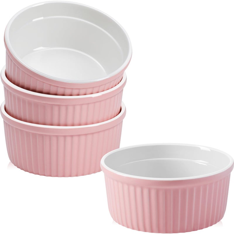 NUTRIUPS Pink Ramekins 14oz Oven Safe Set of 4, Porcelain Pudding Cups for Creme Brulee Souffle, Ceramic Ramekins Set for Baking - Image 1
