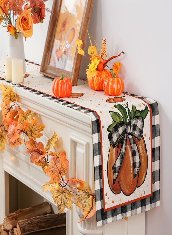 Siilues Fall Table Runner, Fall Decorations for Home Pumpkin Runner for Table Seasonal Buffalo Plaid Thanksgiving Holiday Decor for Indoor Outdoor Dining Table Decorations 13x72 Inch - Image 3