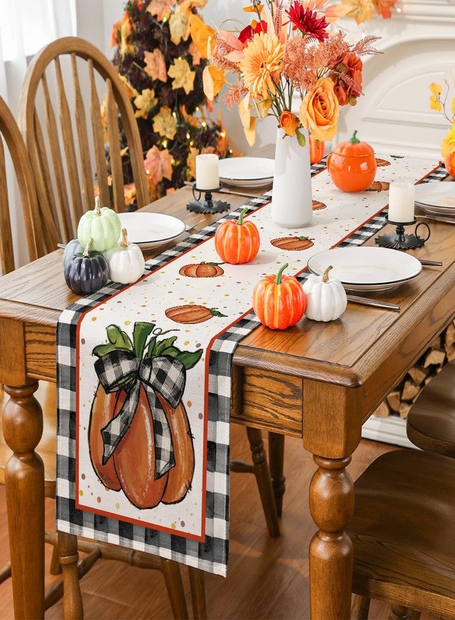 Siilues Fall Table Runner, Fall Decorations for Home Pumpkin Runner for Table Seasonal Buffalo Plaid Thanksgiving Holiday Decor for Indoor Outdoor Dining Table Decorations 13x72 Inch - Image 4