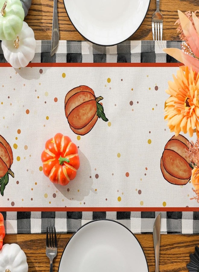 Siilues Fall Table Runner, Fall Decorations for Home Pumpkin Runner for Table Seasonal Buffalo Plaid Thanksgiving Holiday Decor for Indoor Outdoor Dining Table Decorations 13x72 Inch - Image 5