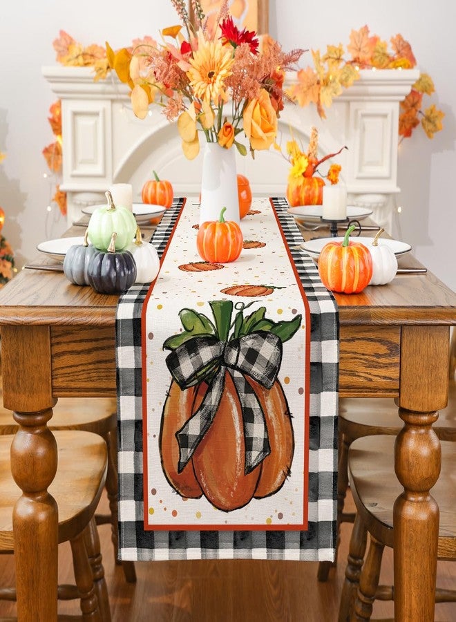 Siilues Fall Table Runner, Fall Decorations for Home Pumpkin Runner for Table Seasonal Buffalo Plaid Thanksgiving Holiday Decor for Indoor Outdoor Dining Table Decorations 13x72 Inch - Image 2