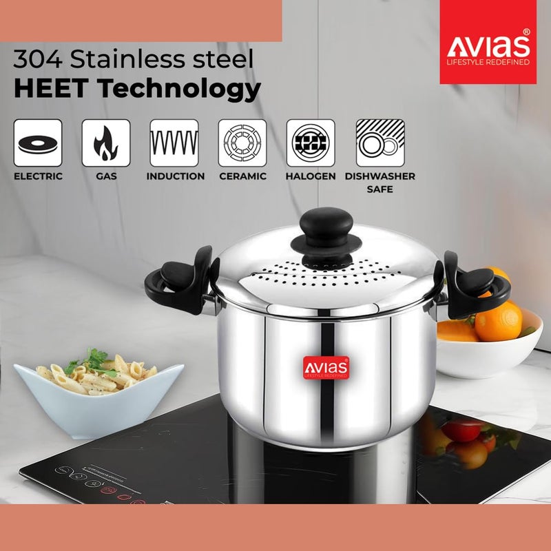 Avias Stainless Steel Cookware Pasta, Noodle Strainer Pot with Lid - 3.7 Litre/Rice, Veggies Stainer Pot, Handle with Lock/Induction Base - Image 5